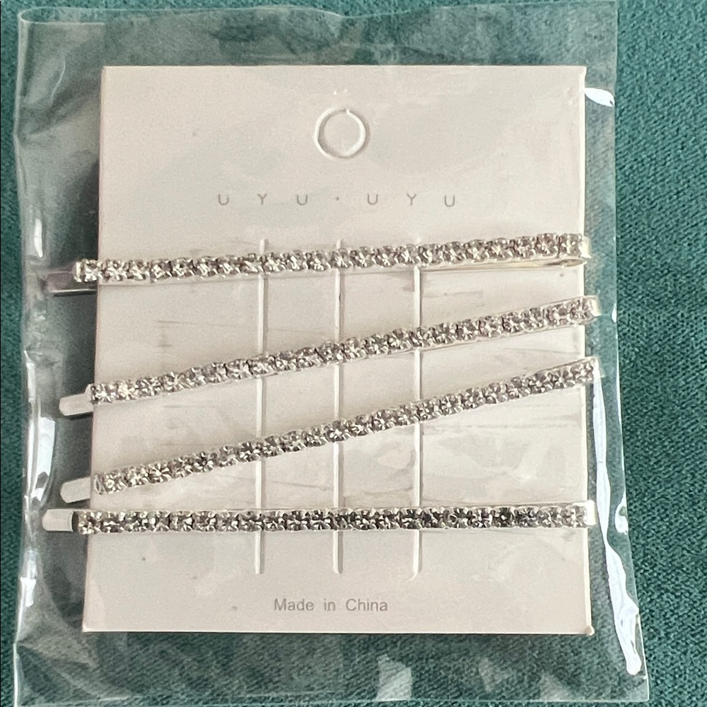 Silver Rhinestone Hair Barrette Set of 4 New in Package